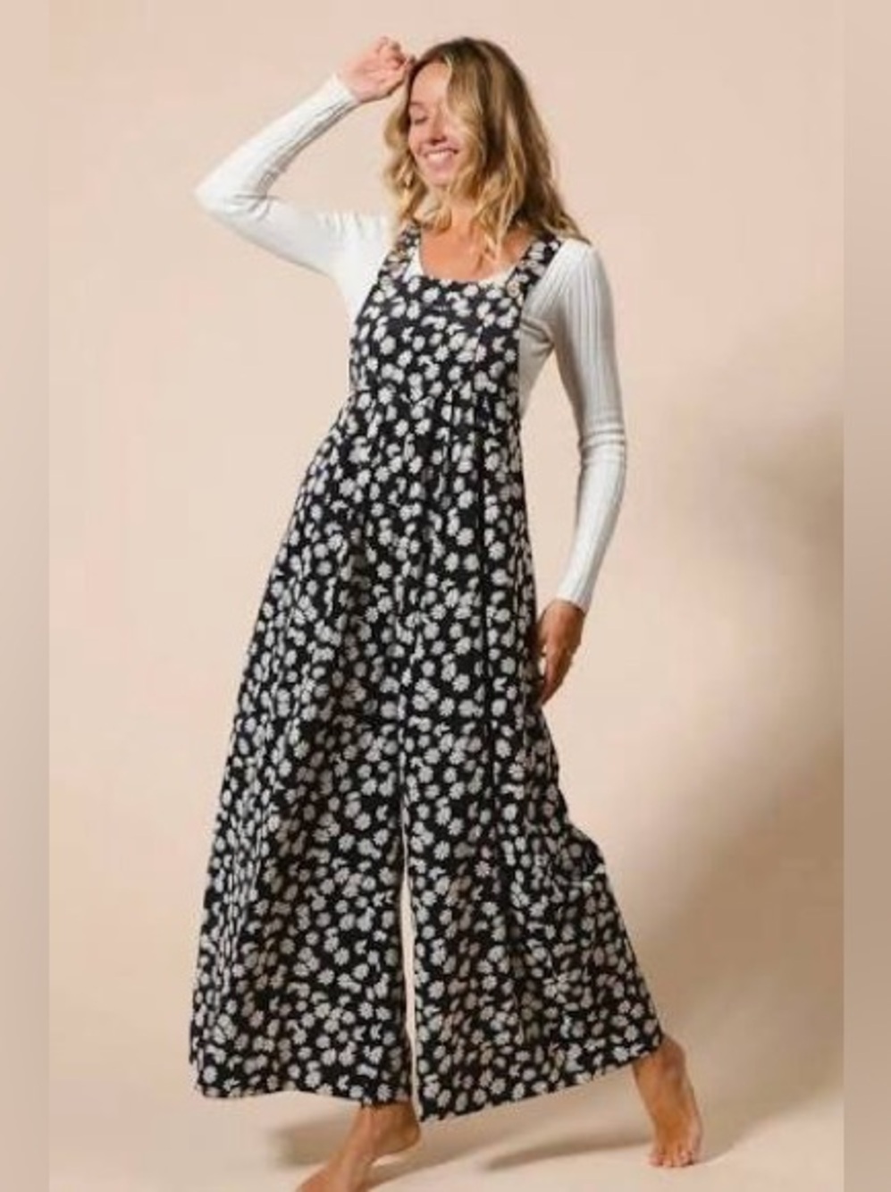 Bibi wide leg cord daisy overall jumpsuit women’s small nwot